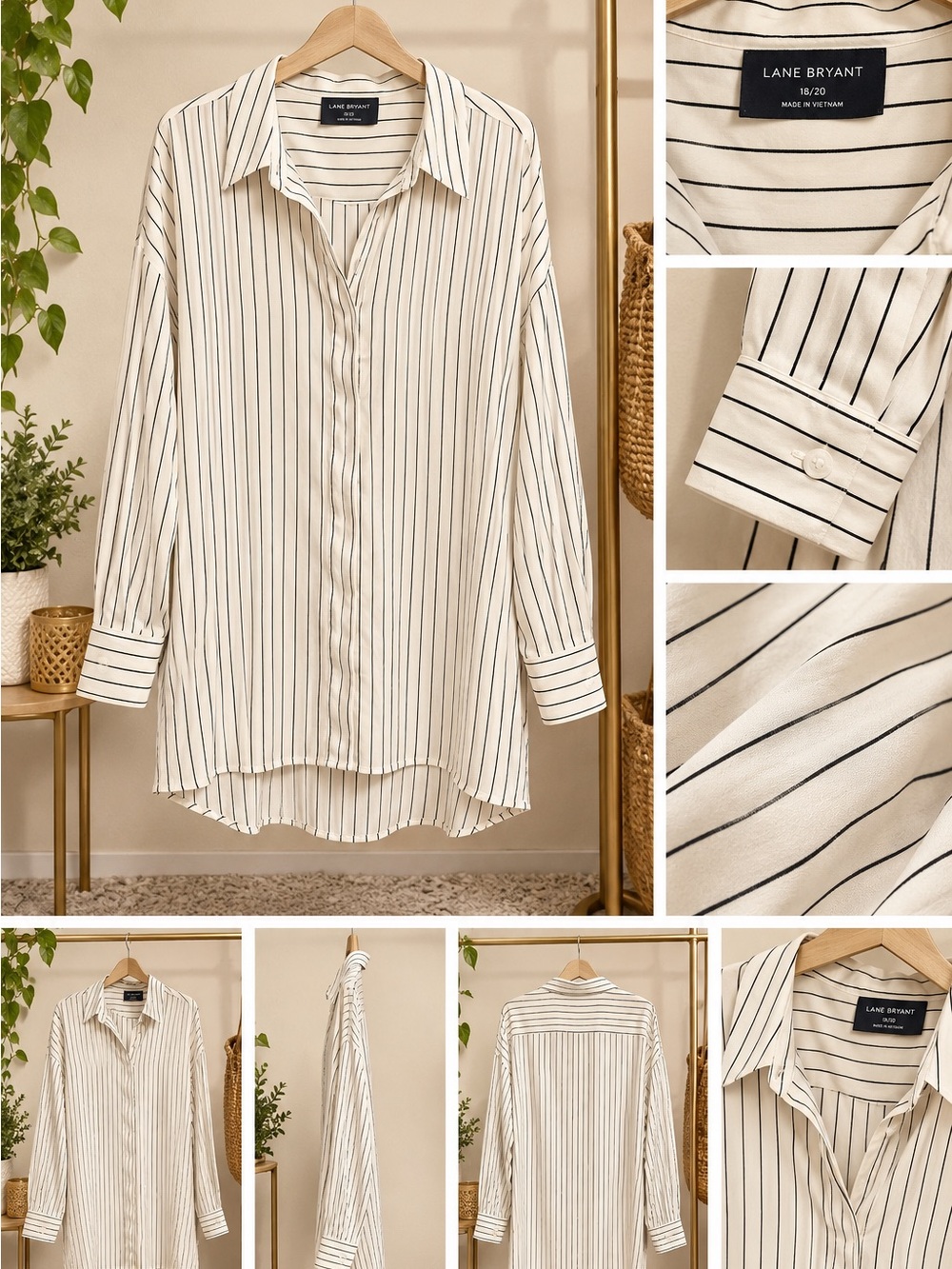 Lane Bryant Navy and White Stripe Button Down Blouse